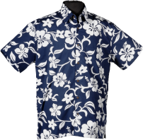 Classic Navy Blue Hibiscus Hawaiian Shirt with white flowers